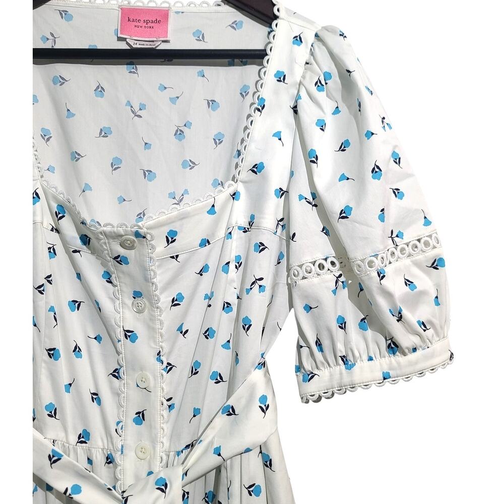 Kate Spade Dainty Bloom Poplin Midi Dress 14 Garden Ditsy Floral Puff Sleeve - Picture 3 of 7